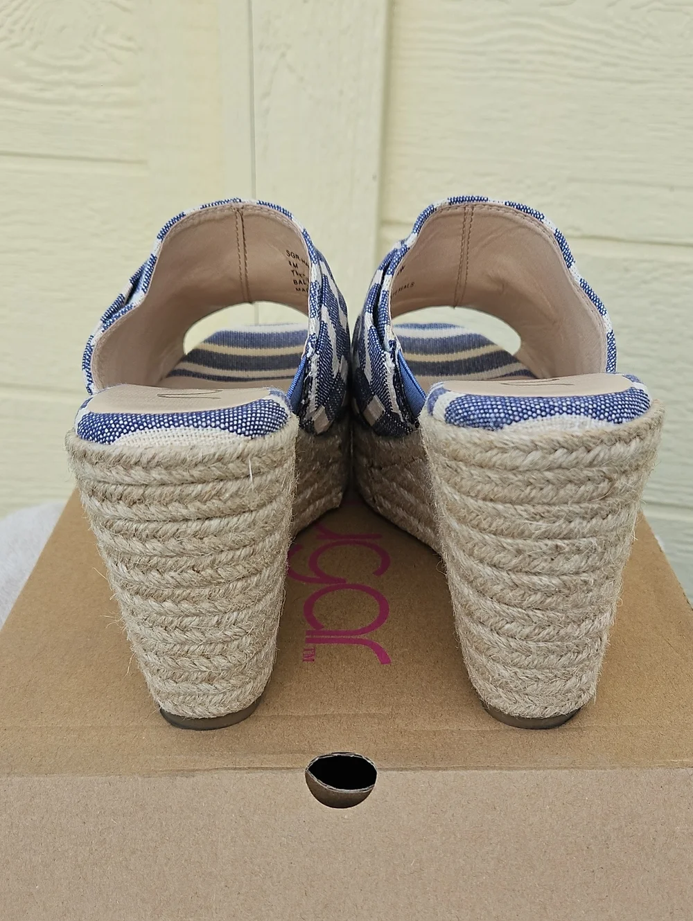 Sugar Blue Striped Wedge Espadrille Slide - Women